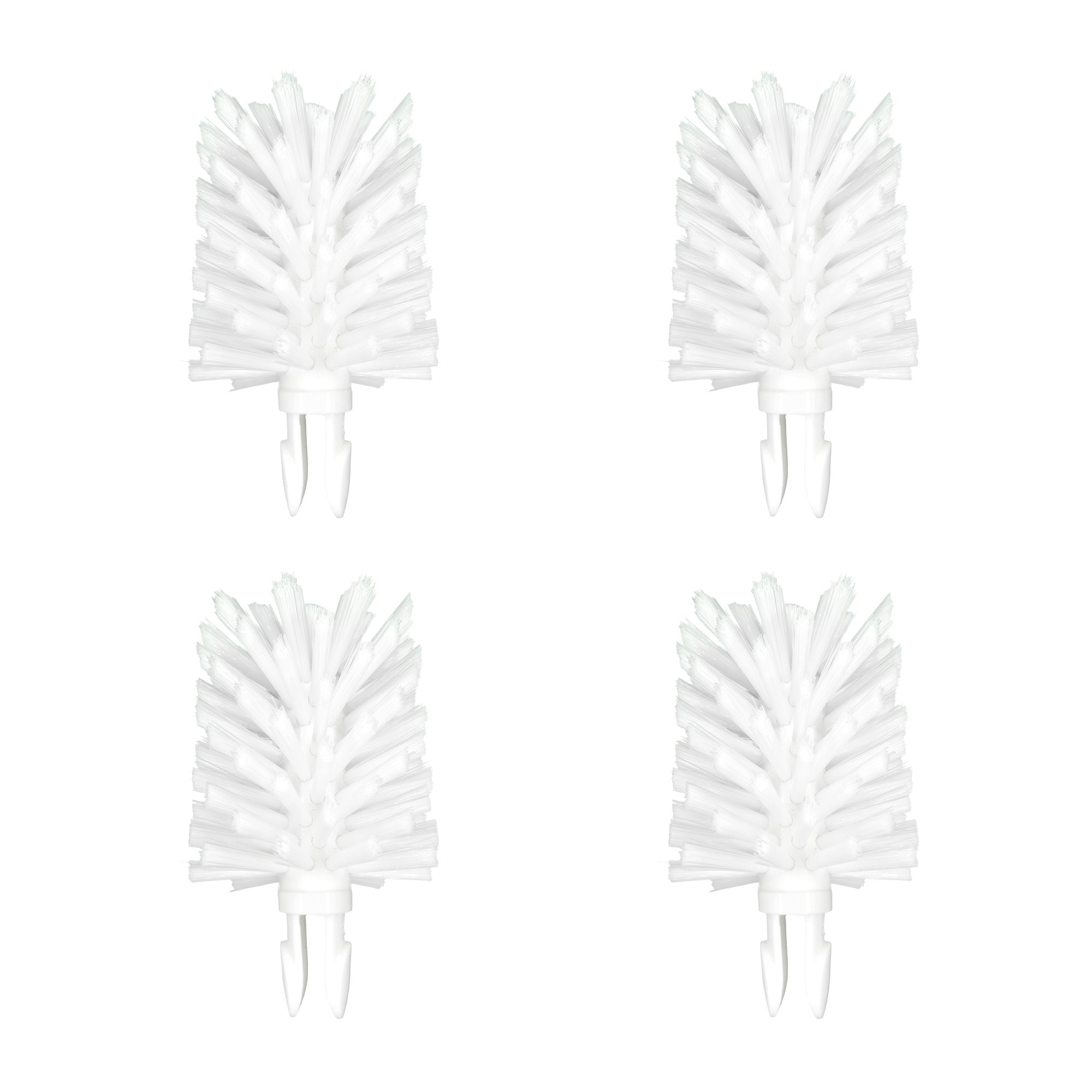 Four white plastic bottle brush heads arranged in a 2x2 grid on a plain white background.