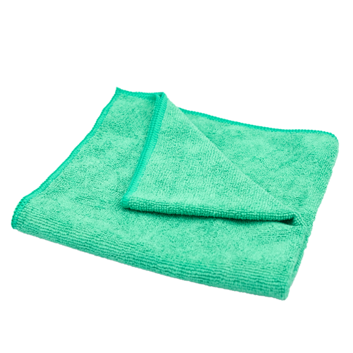 Green microfiber towel on a white background