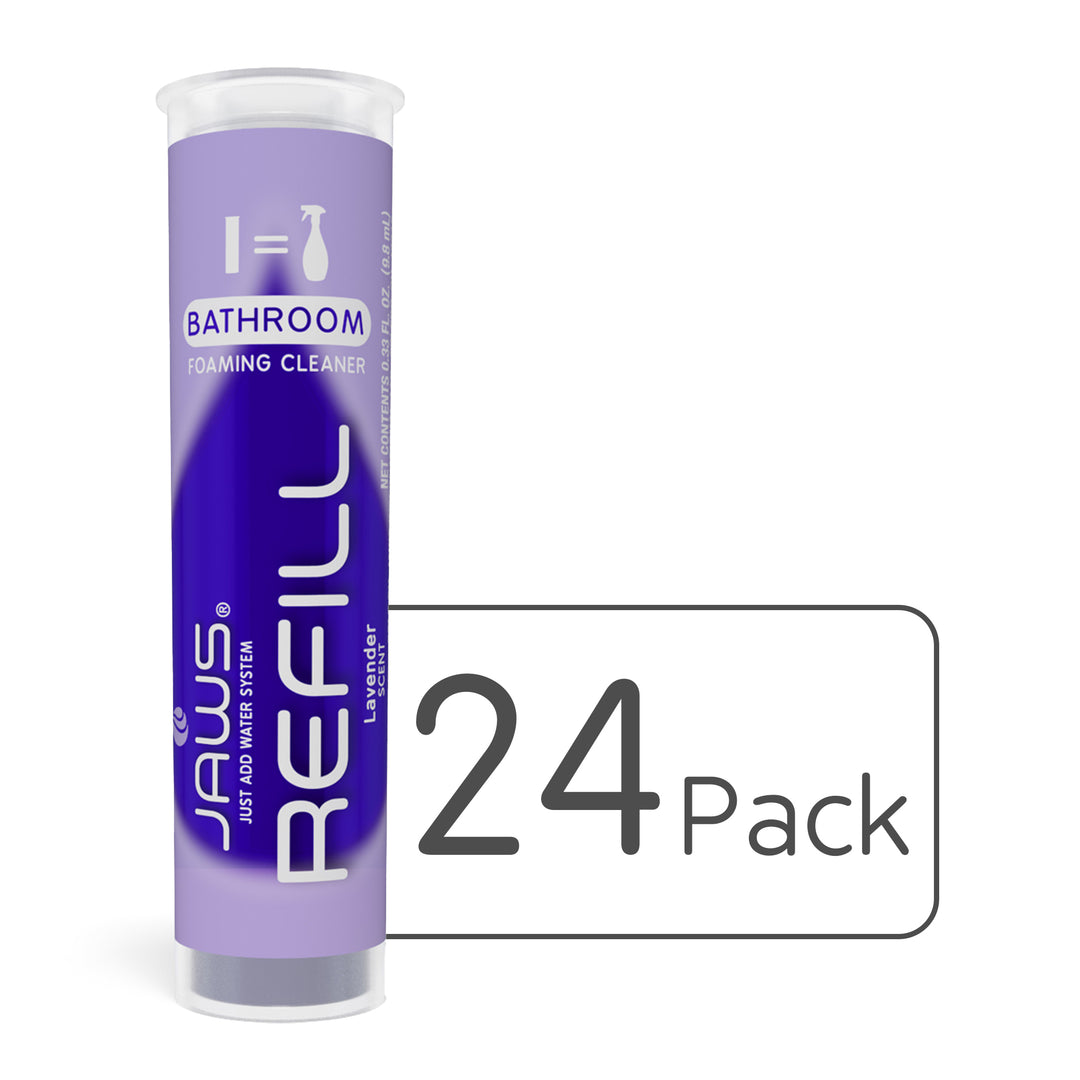 24 Pack of Purple JAWS Foaming Bathroom Cleaner refill pods.