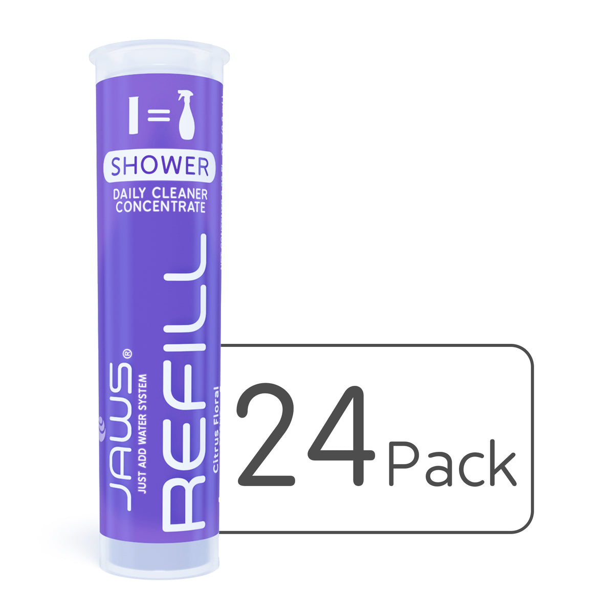 24 pack purple JAWS Daily Shower Cleaner refills.