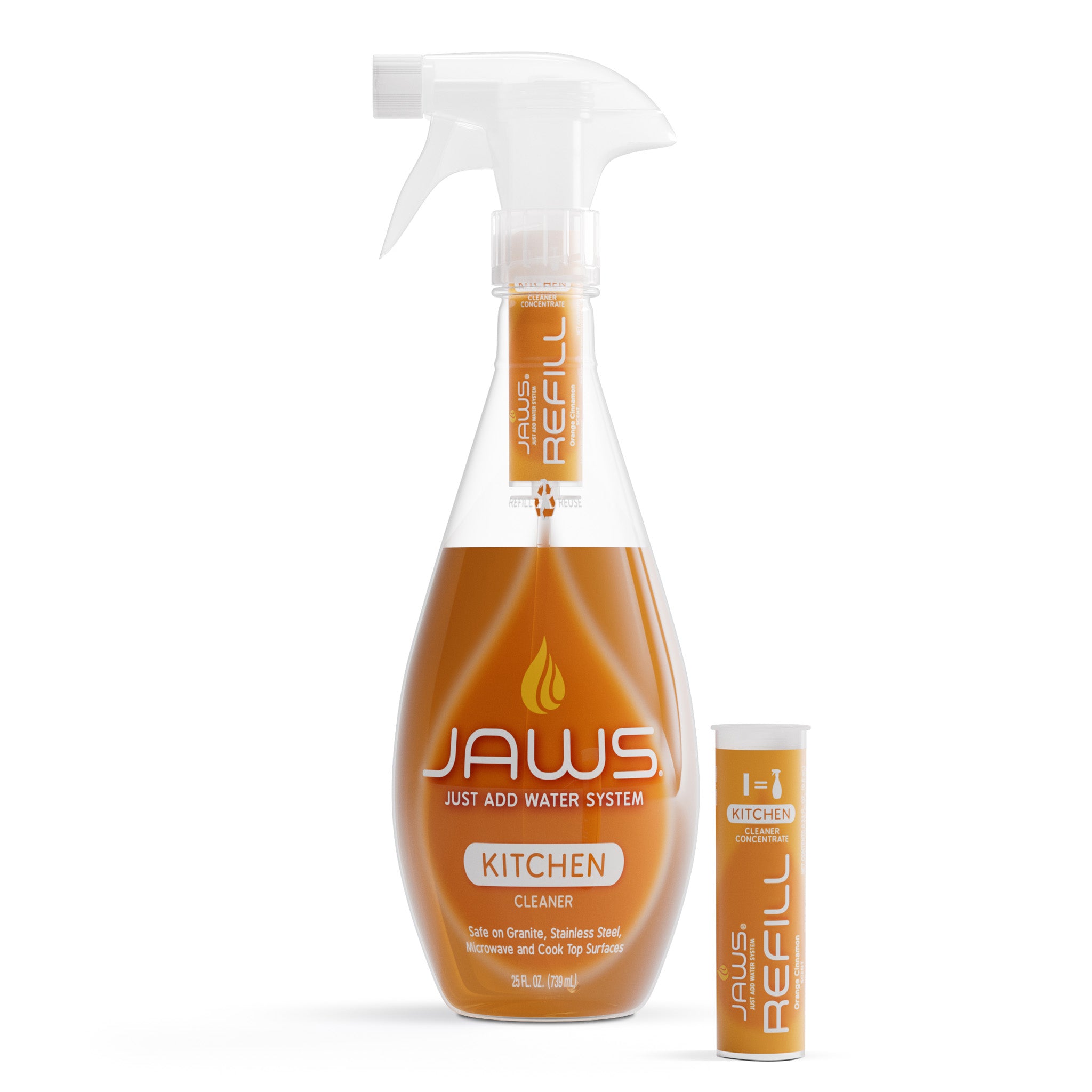 JAWS kitchen cleaner bottle with refill pod on a white background