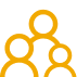 Orange icon of a group of people with interconnected circles