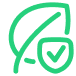 Green check mark icon with a leaf on a white background