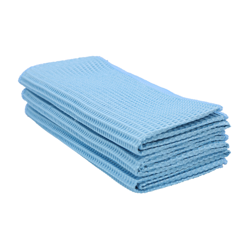 Stack of 3 folded blue waffle towels